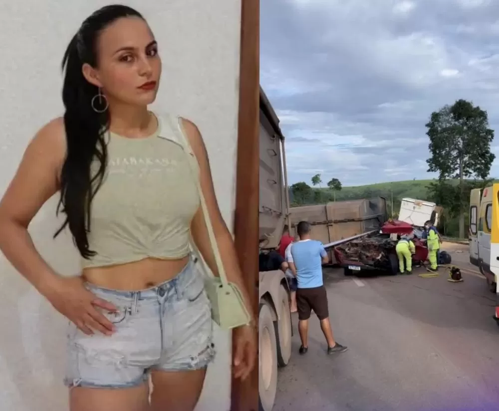 Identificada mulher que morreu após carreta tombar e cair em cima de caminhonete, na BR-163